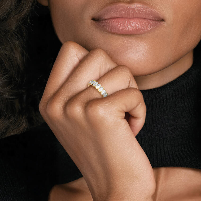 Semi-Bezel Oval Eternity Diamond Ring (3 ct. tw.) in 14K Yellow Gold - Image 3