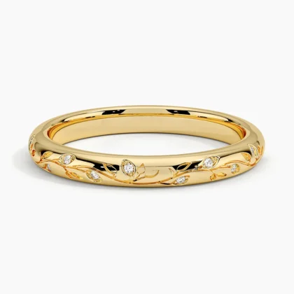 Verdure Engraved Diamond Ring in 14K Yellow Gold