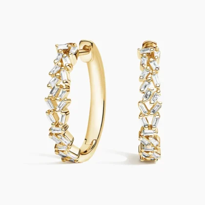 Baguette Diamond Cluster Hoop Earrings (1/4 ct. tw.) in 18K Yellow Gold
