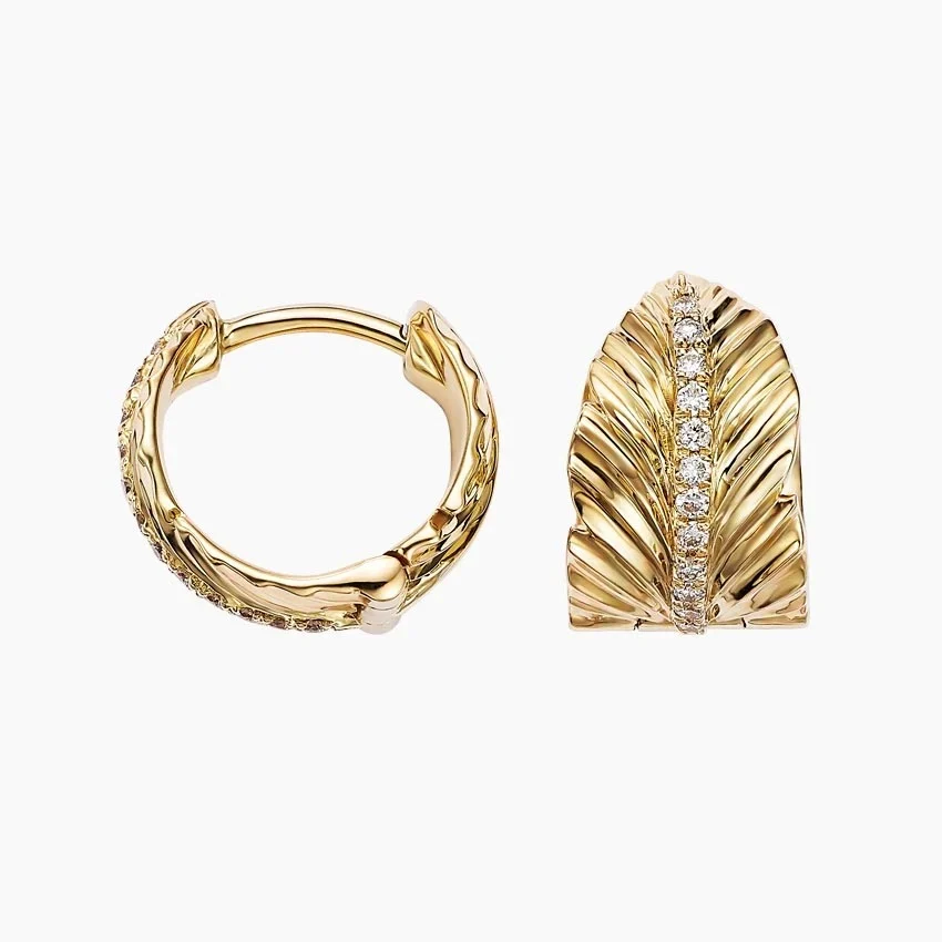 Jane Goodall Leaf Diamond Huggie Earrings (1/10 ct. tw.) in 14K Yellow Gold - Image 2