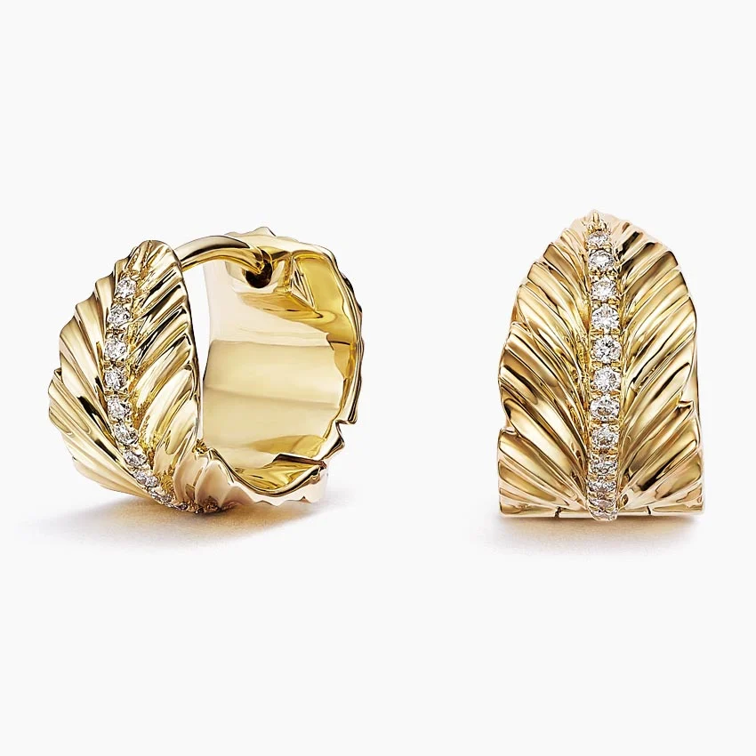 Jane Goodall Leaf Diamond Huggie Earrings (1/10 ct. tw.) in 14K Yellow Gold