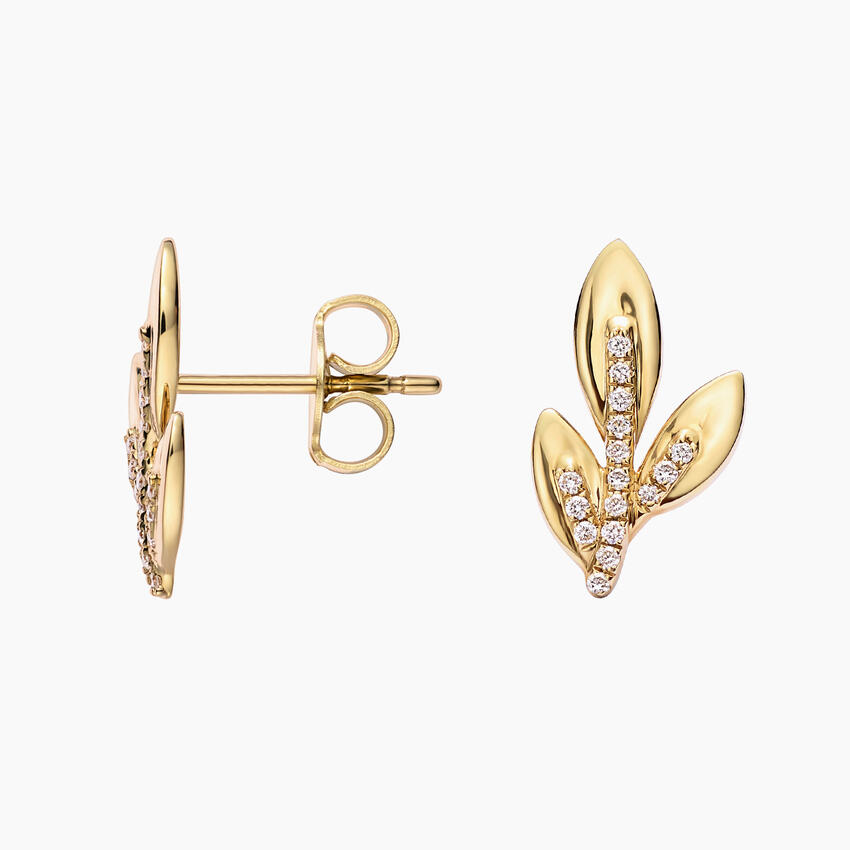 Jane Goodall Olive Branch Diamond Stud Earrings (1/10 ct. tw.) in 14K Yellow Gold - Image 2