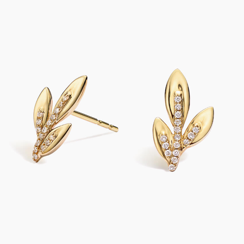 Jane Goodall Olive Branch Diamond Stud Earrings (1/10 ct. tw.) in 14K Yellow Gold