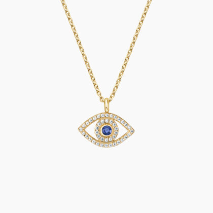 Evil Eye Sapphire and Diamond Pendant in 14K Yellow Gold