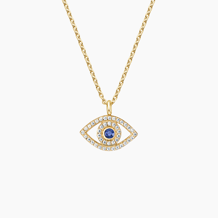 Evil Eye Sapphire and Diamond Pendant in 14K Yellow Gold