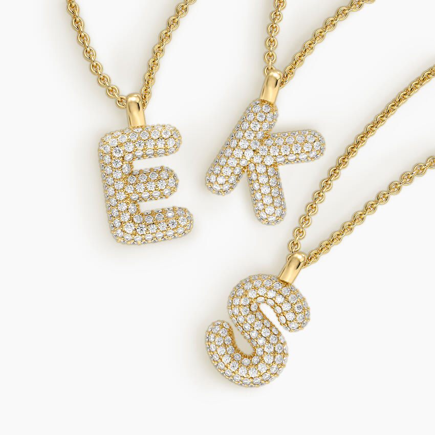 Initial Diamond Tube Pendant in 14K Yellow Gold - Image 3