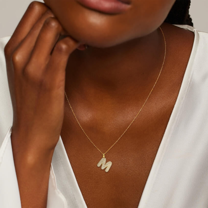Initial Diamond Tube Pendant in 14K Yellow Gold - Image 2