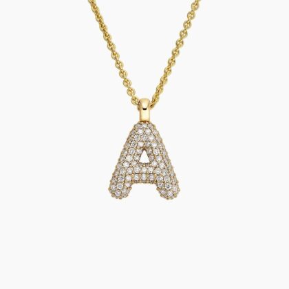 Initial Diamond Tube Pendant in 14K Yellow Gold