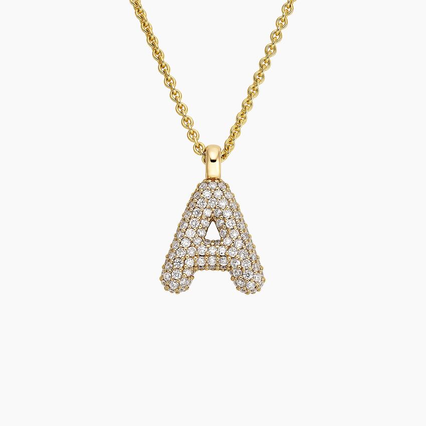 Initial Diamond Tube Pendant in 14K Yellow Gold
