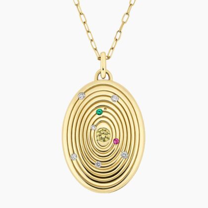 Engravable Universe Diamond and Gemstone Locket in 14K Yellow Gold
