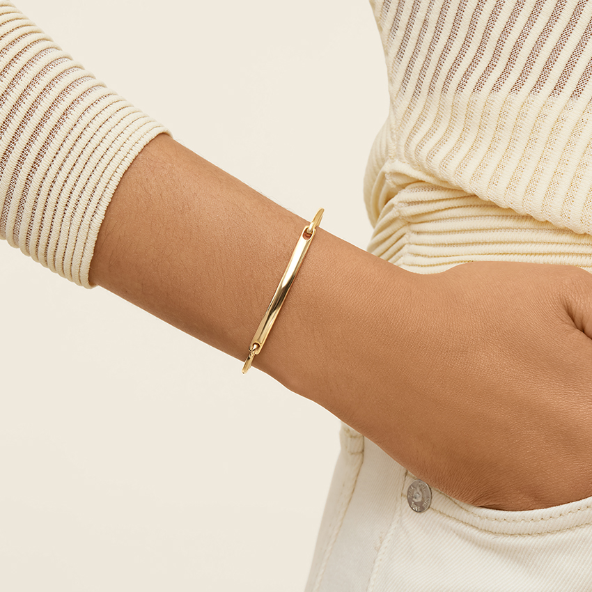 Engravable ID Bangle Bracelet in 14K Yellow Gold - Image 3