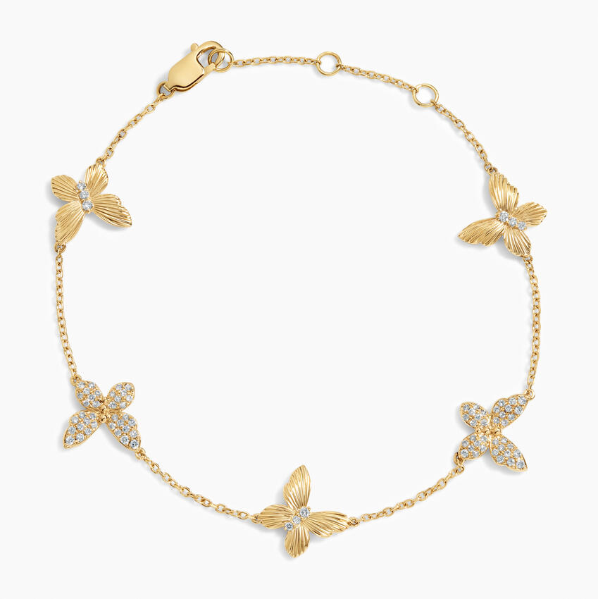 Butterfly Diamond Station Bracelet (1/3 ct. tw.) in 14K Yellow Gold - Image 2