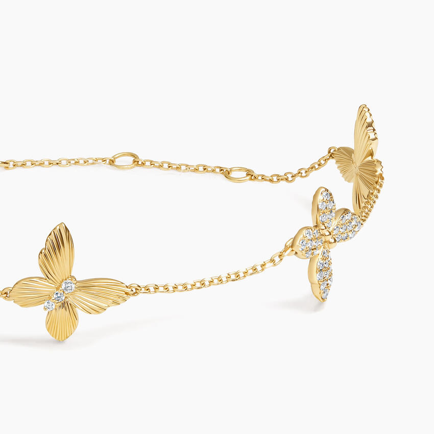 Butterfly Diamond Station Bracelet (1/3 ct. tw.) in 14K Yellow Gold - Image 3