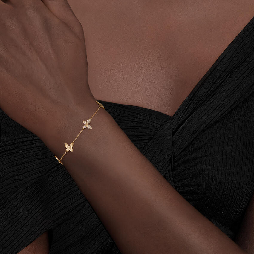 Butterfly Diamond Station Bracelet (1/3 ct. tw.) in 14K Yellow Gold - Image 4