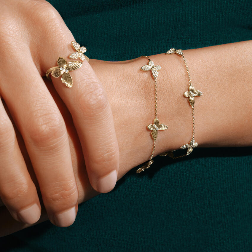 Butterfly Diamond Station Bracelet (1/3 ct. tw.) in 14K Yellow Gold - Image 5